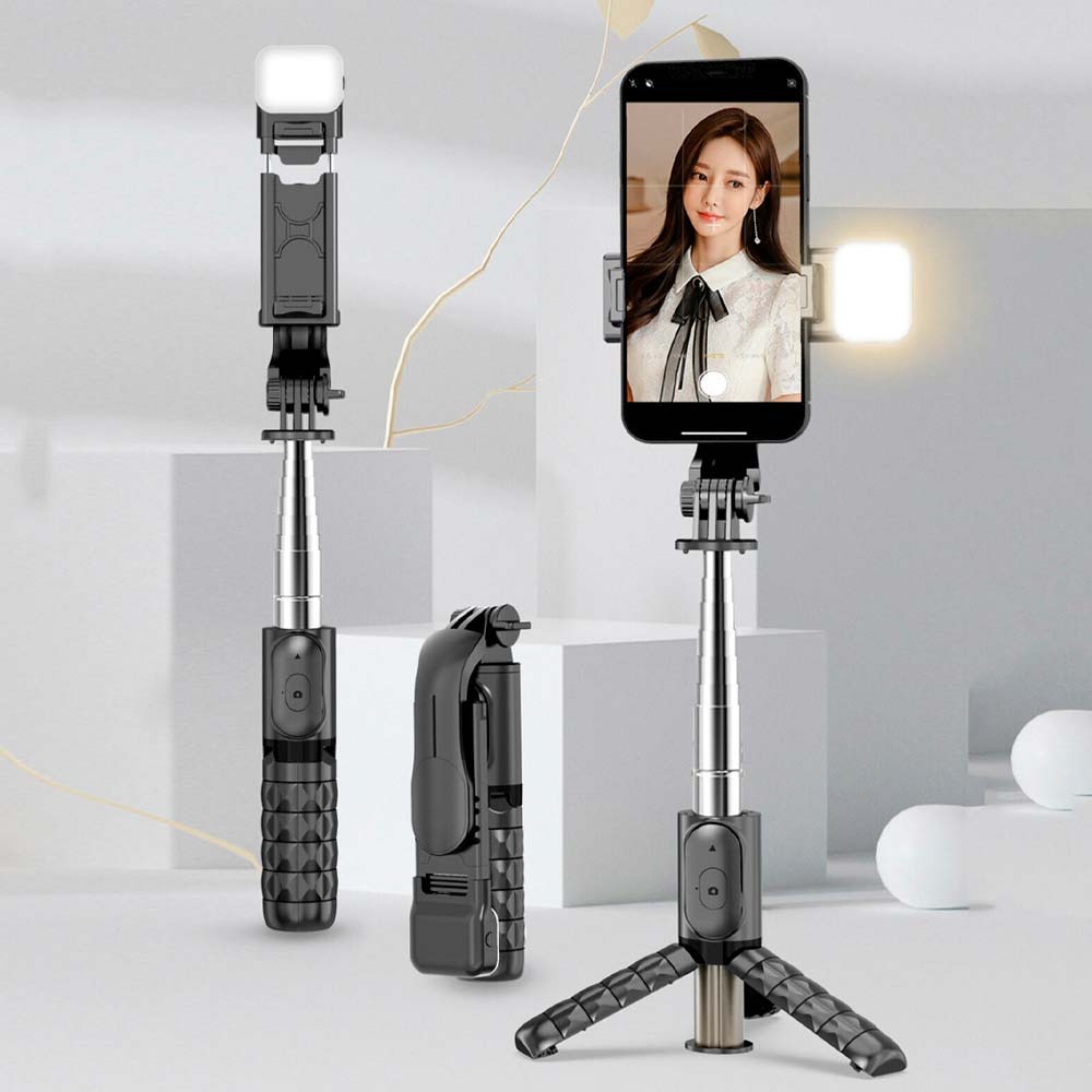 Trípode Extensible para Selfies con Luz LED y Control Remoto